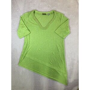 Cullen Linen Tunic Top Women's Medium Green Artsy Asymetrical hem